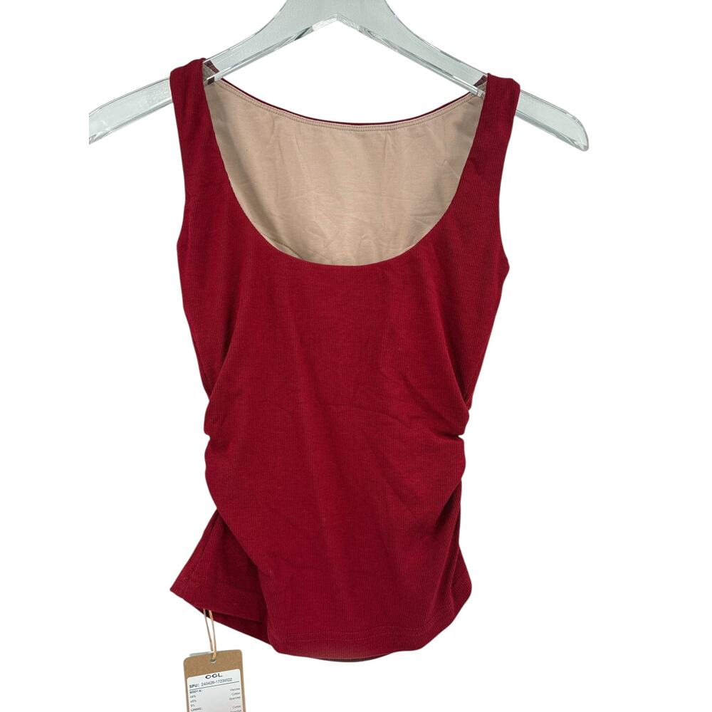 OGL Top Size XS NEW Boat Neck Ruched Elastic Open Back Brami Tank Retro Red - Picture 8 of 15